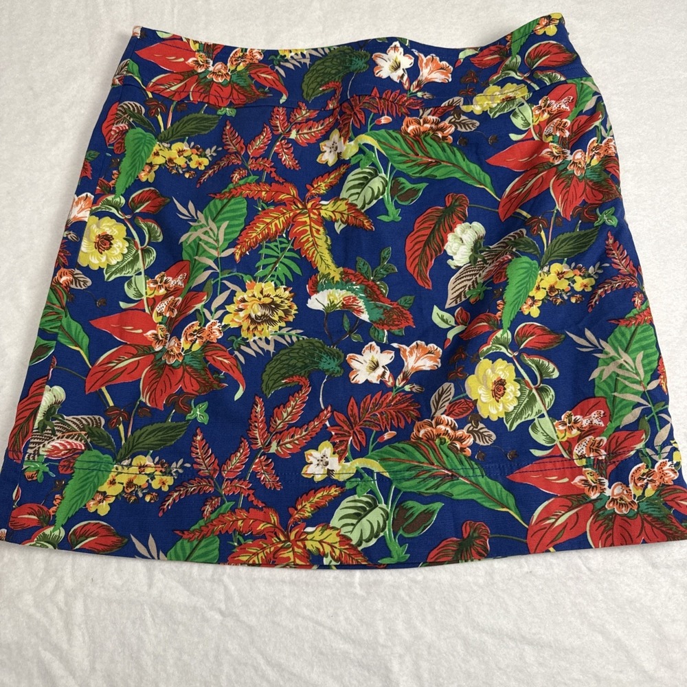 Talbots Floral Print Cotton Spandex Straight Skirt Blue Lined Stretch Size 12